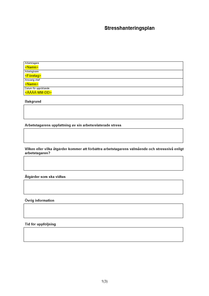 Handlingsplan för hantering av stress