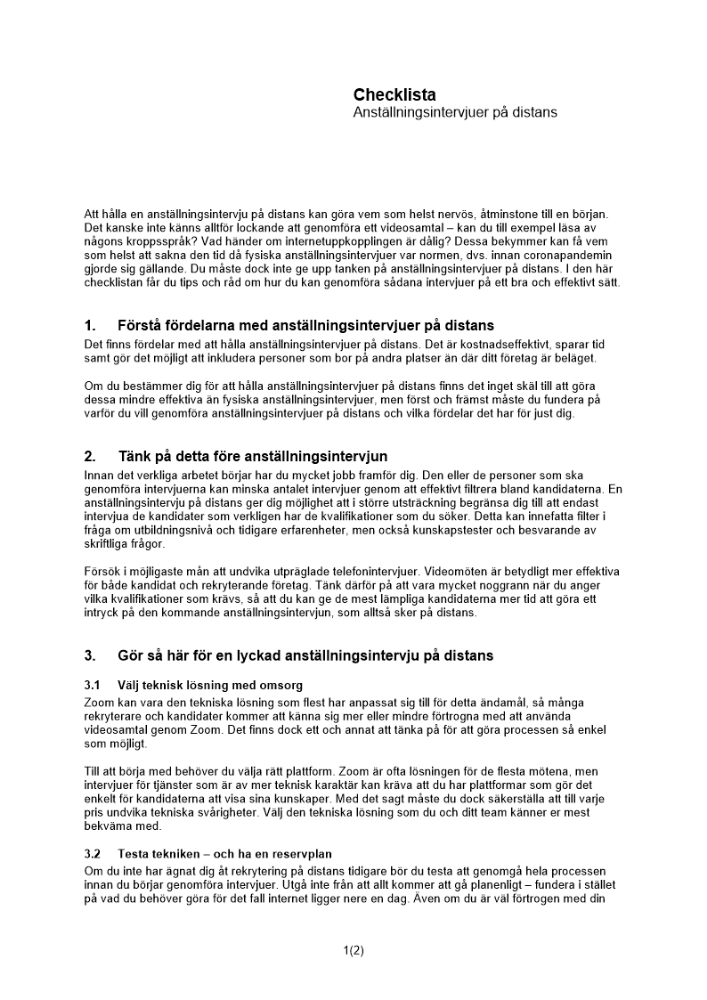 Checklista anställningsintervju på distans