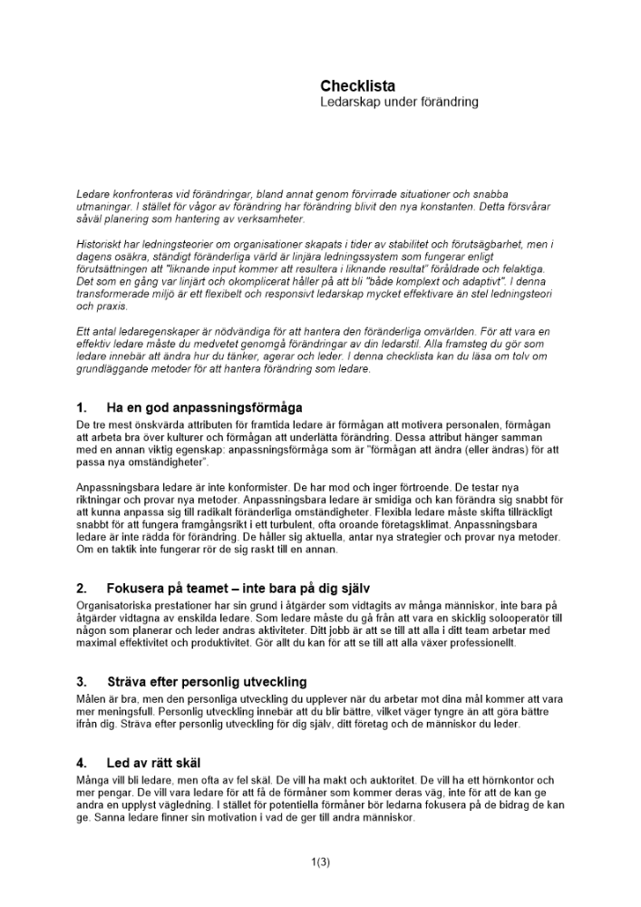 Checklista ledarskap under förändring