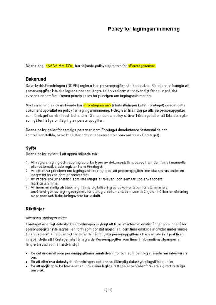 Policy för lagringsminimering