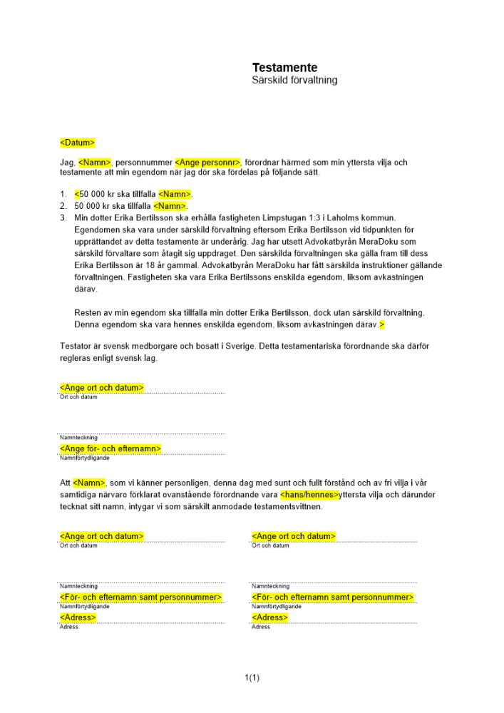 Testamente - Särskild förvaltning