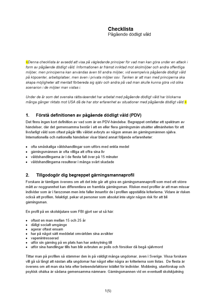 Checklista pågående dödligt våld