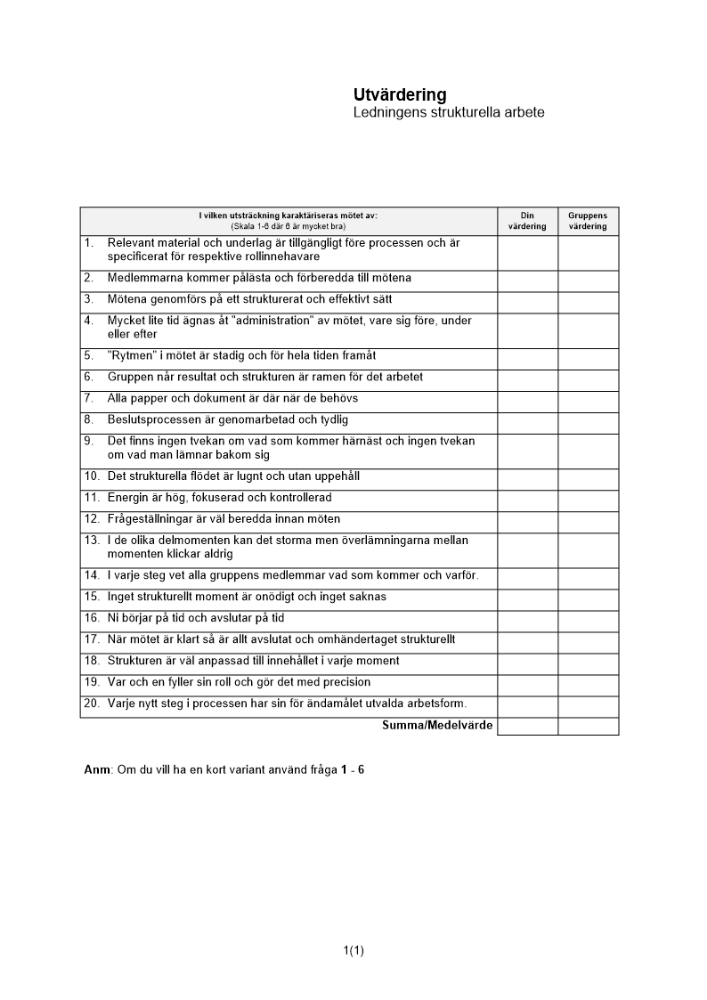 Utvärdering av ledningens strukturella arbete