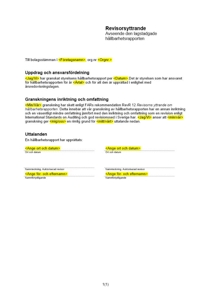 Revisorsyttrande Hållbarhetsrapport