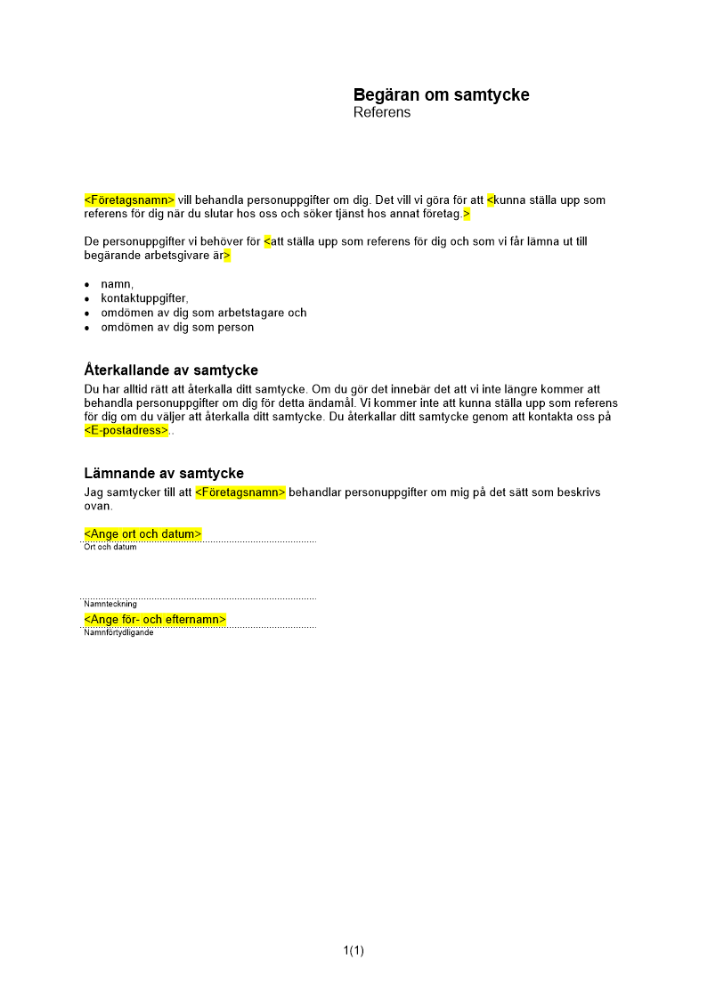 Begäran om samtycke referens