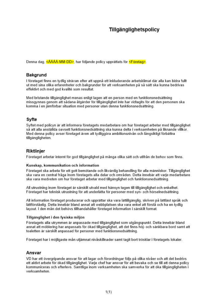Tillgänglighetspolicy
