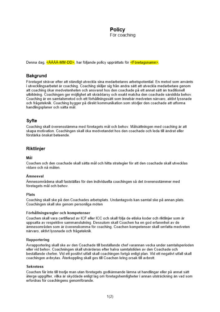 Policy för coaching