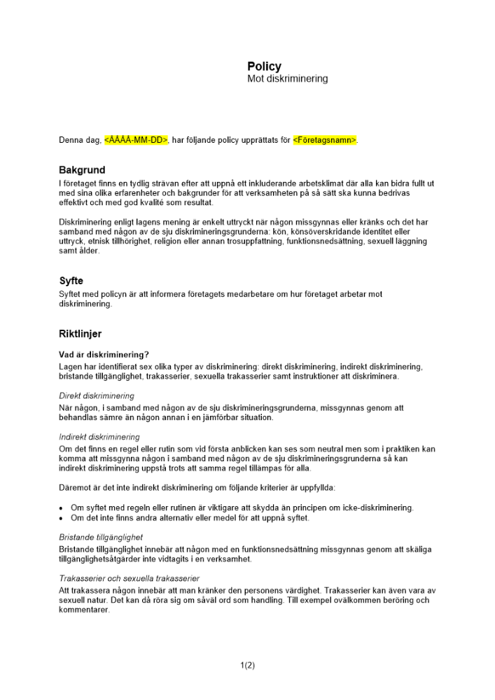 Diskrimineringspolicy