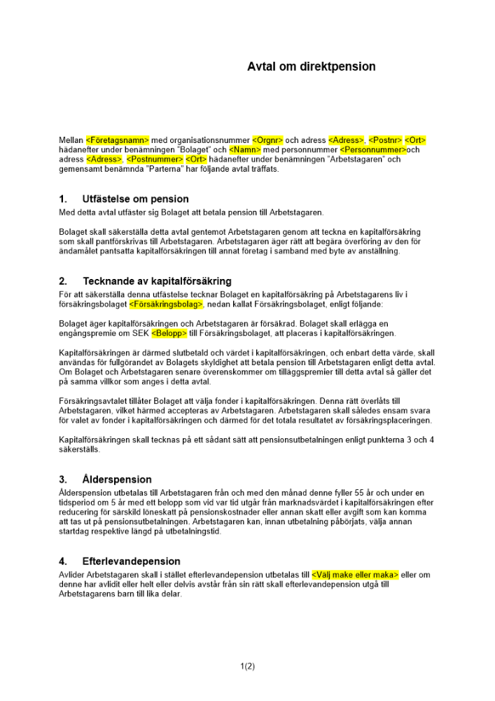 Avtal om direktpension