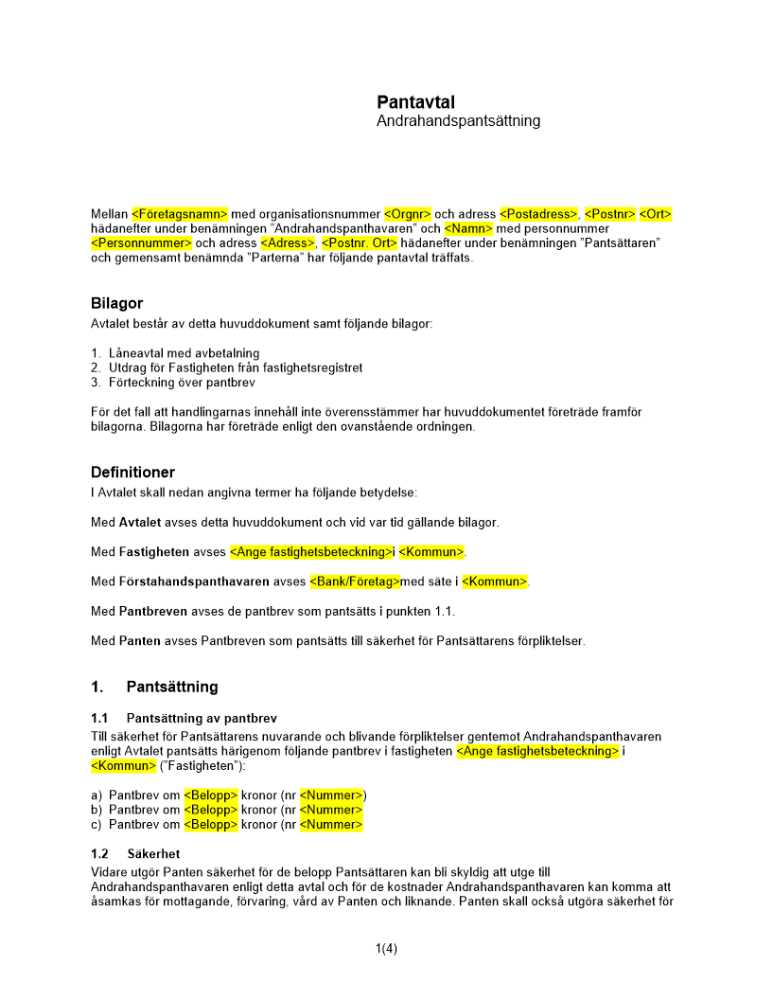 Pantavtal - Fastighet _andrahandspantsättning_
