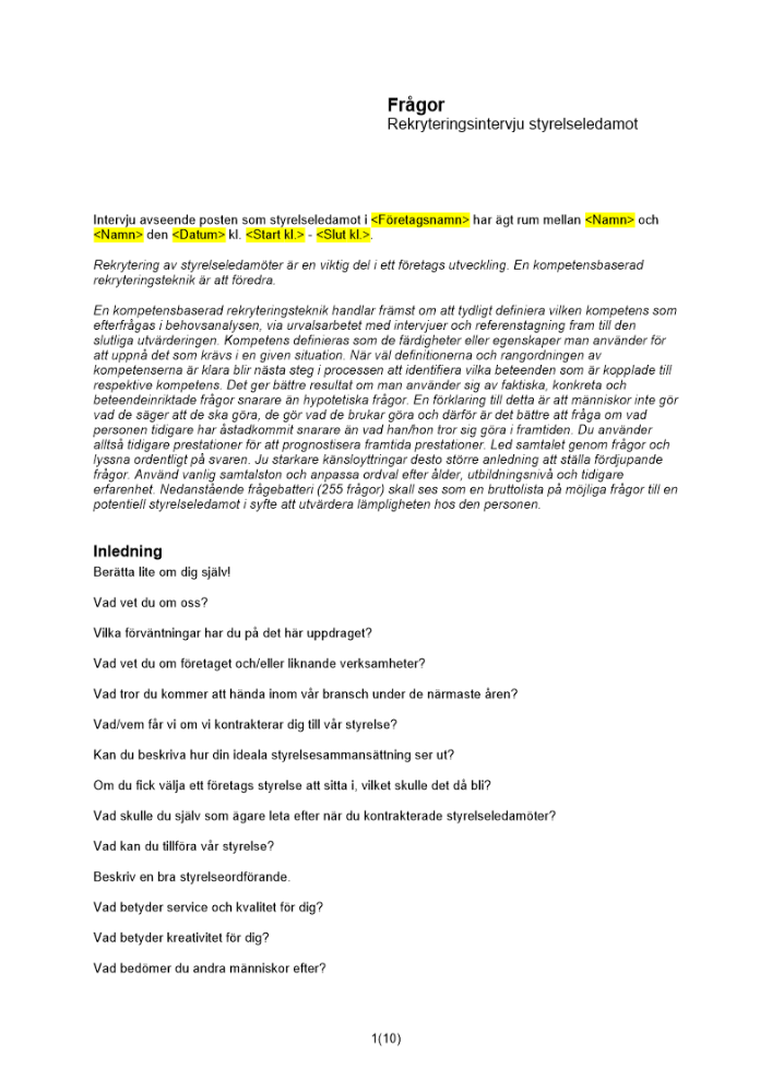 Intervjufrågor rekrytering av styrelseledamot