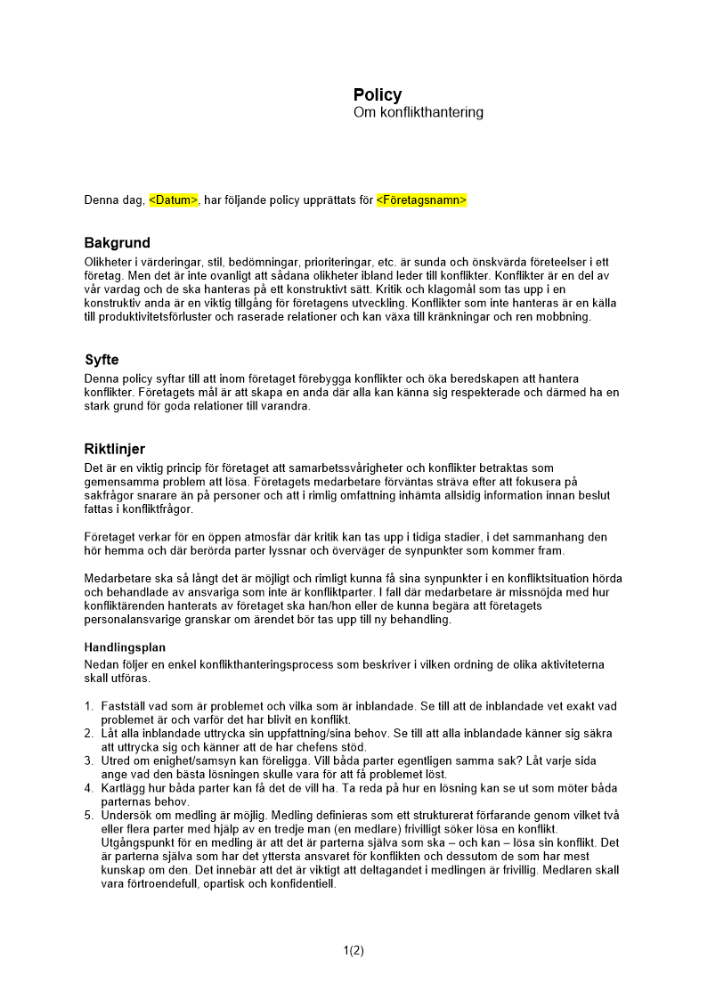 Policy för konflikthantering