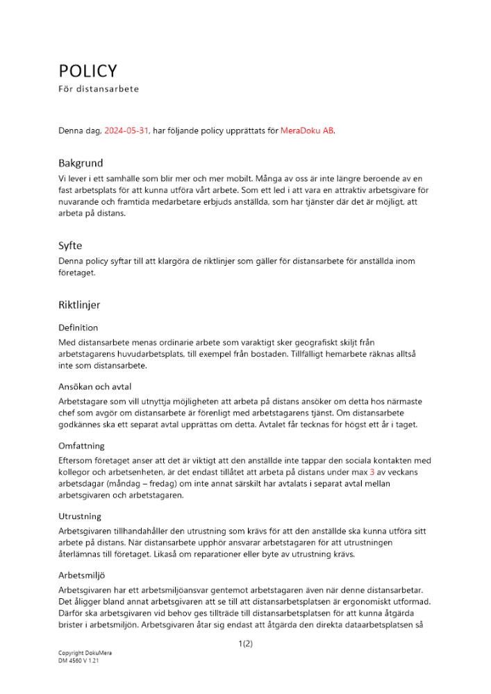 Policy för distansarbete