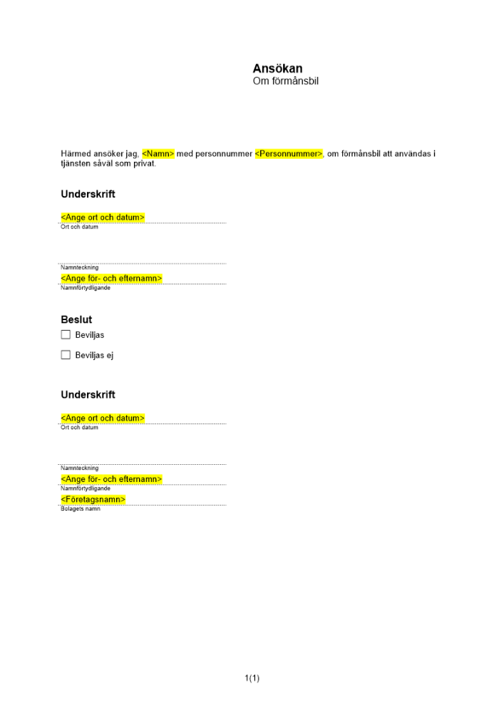 Ansökan om förmånsbil