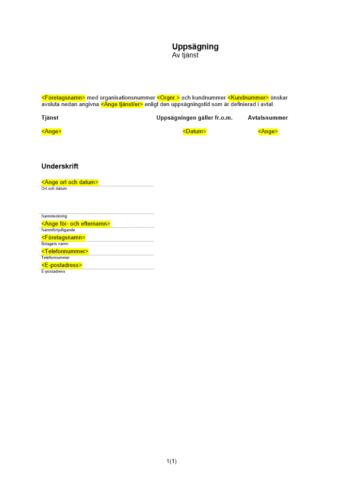 Uppsägning av tjänst