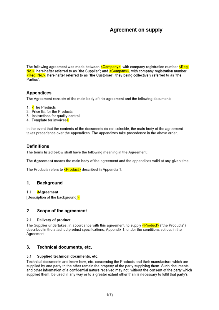 Leveransavtal _Löpande för viss produkt_ Engelsk