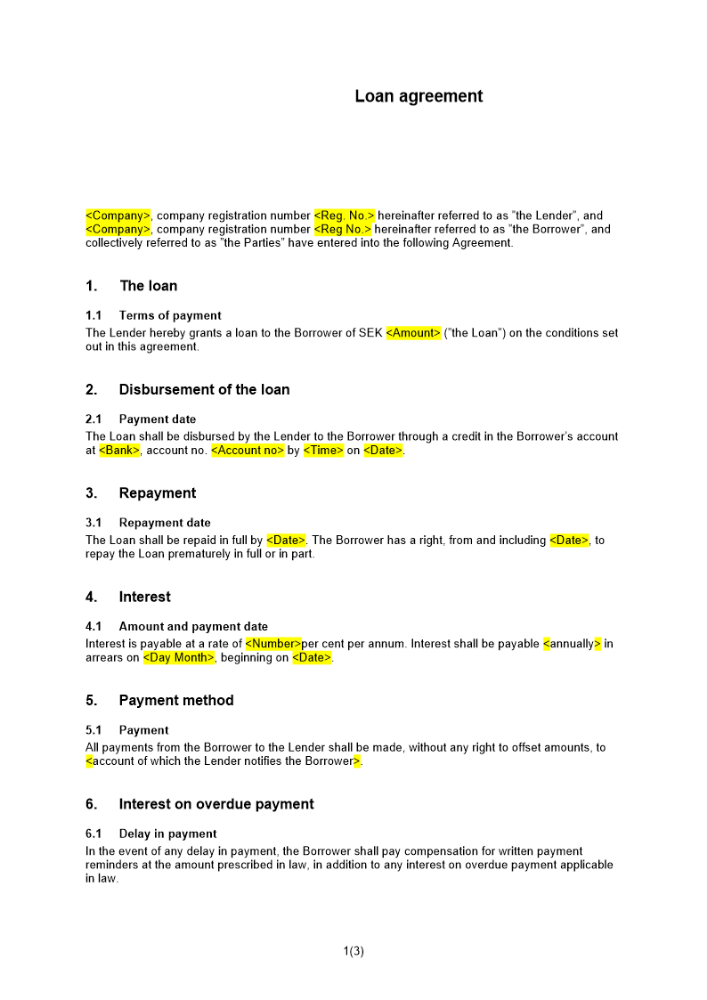 Låneavtal - Fast ränta med säkerhet Engelsk