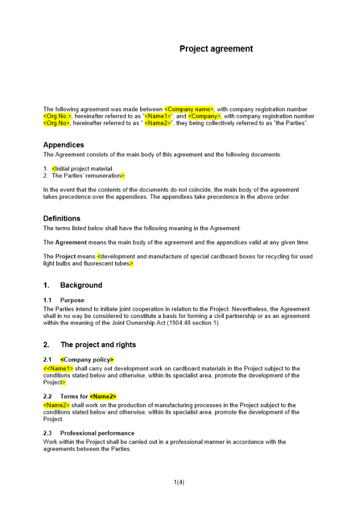 Projektavtal Engelsk