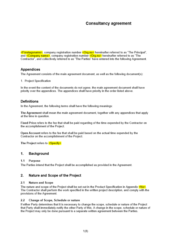 Uppdragsavtal Engelsk