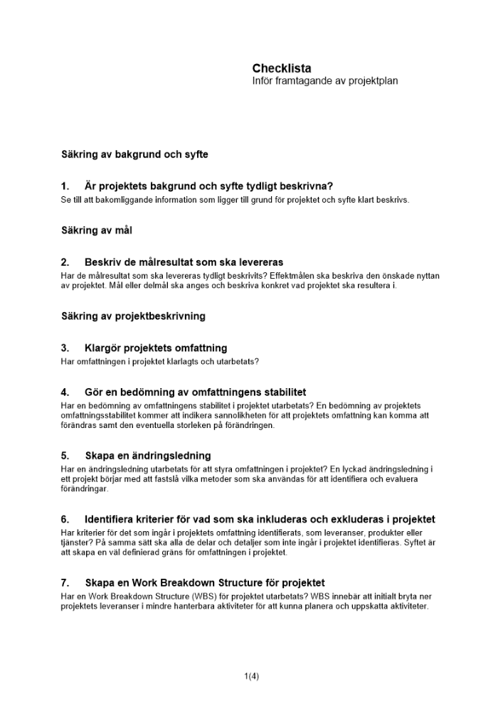 Checklista projektplan