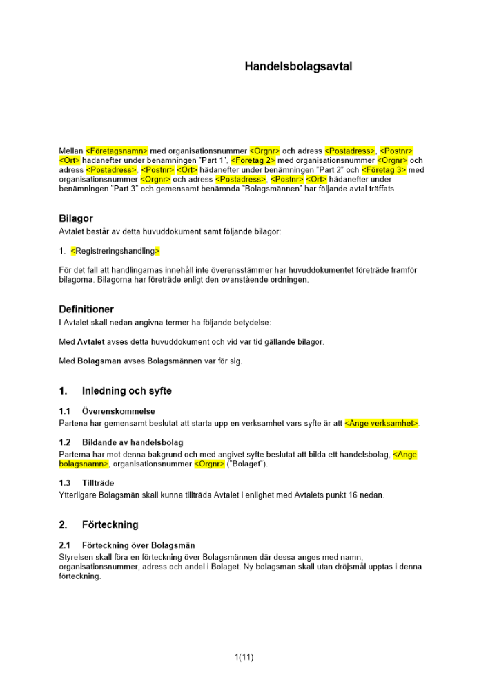 Handelsbolagsavtal