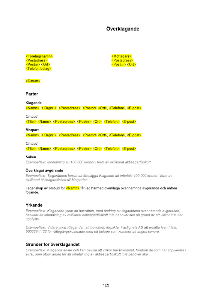 Överklagande av tingsrätts avgörande