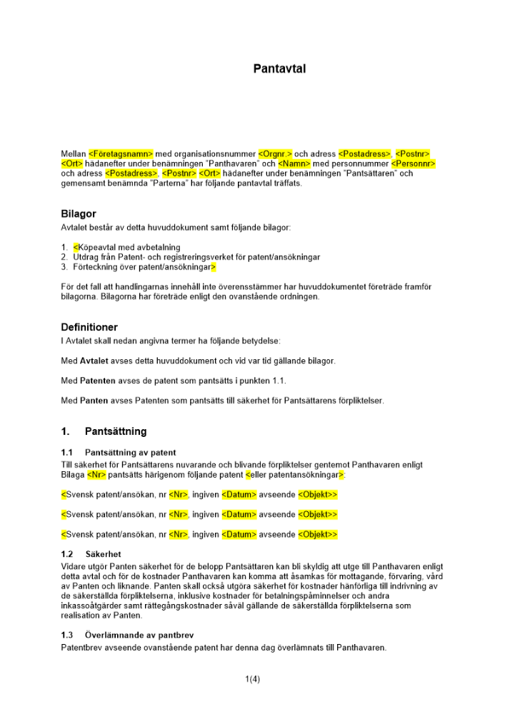 Pantavtal _Detaljerat_ - Patent