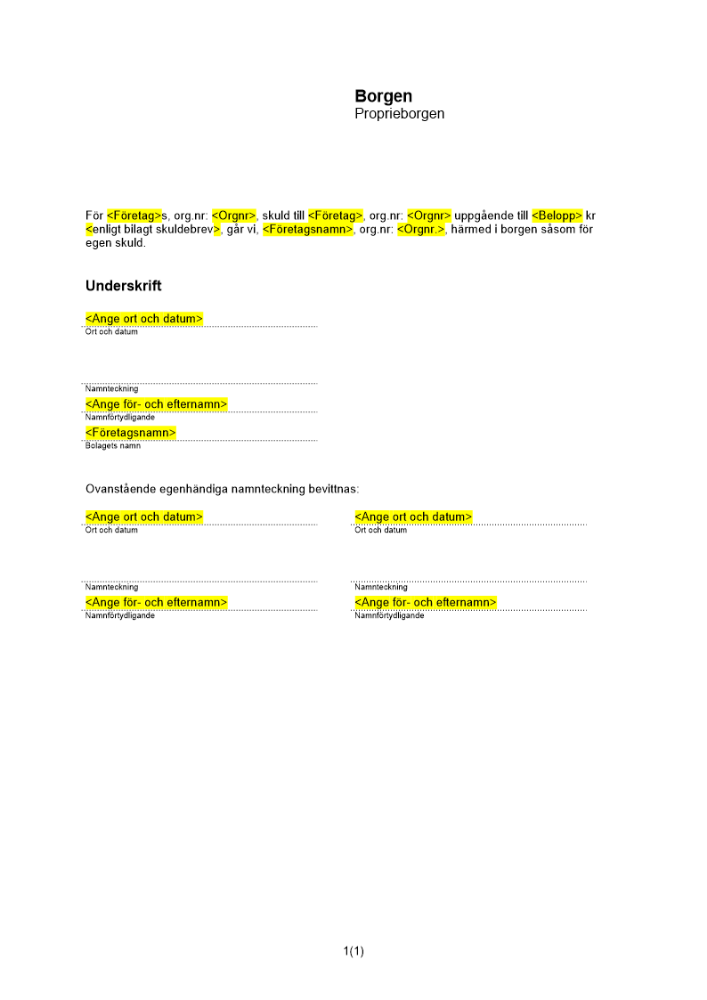 Proprieborgen av företag (Standard)