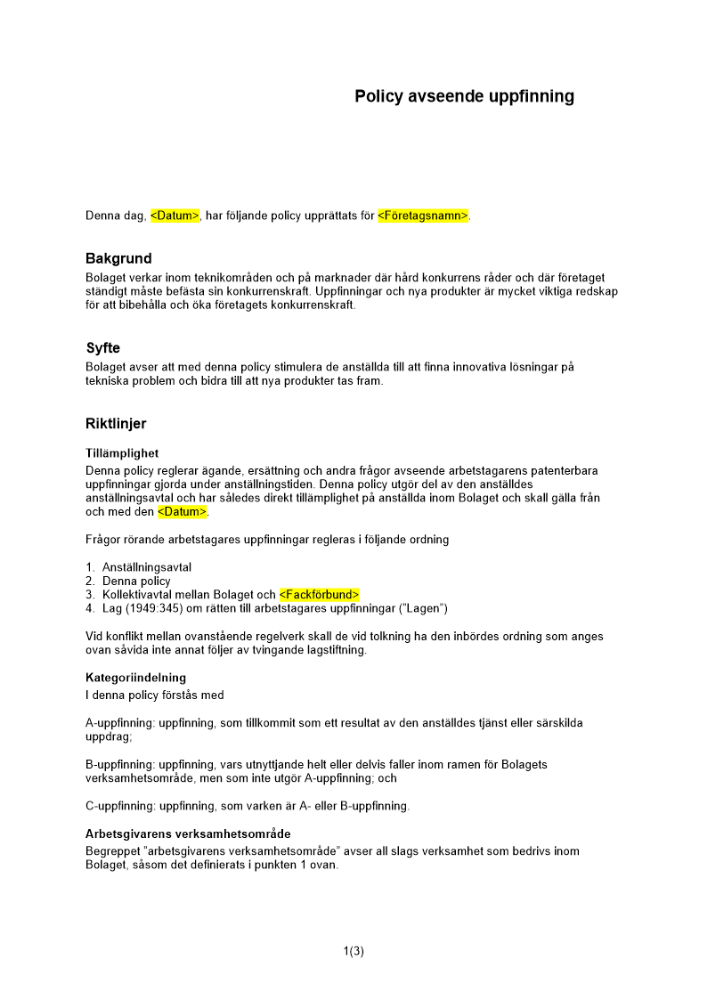 Policy avseende uppfinning