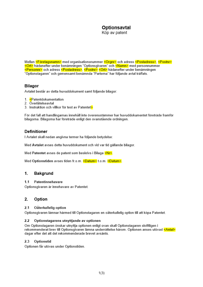 Option att köpa patent