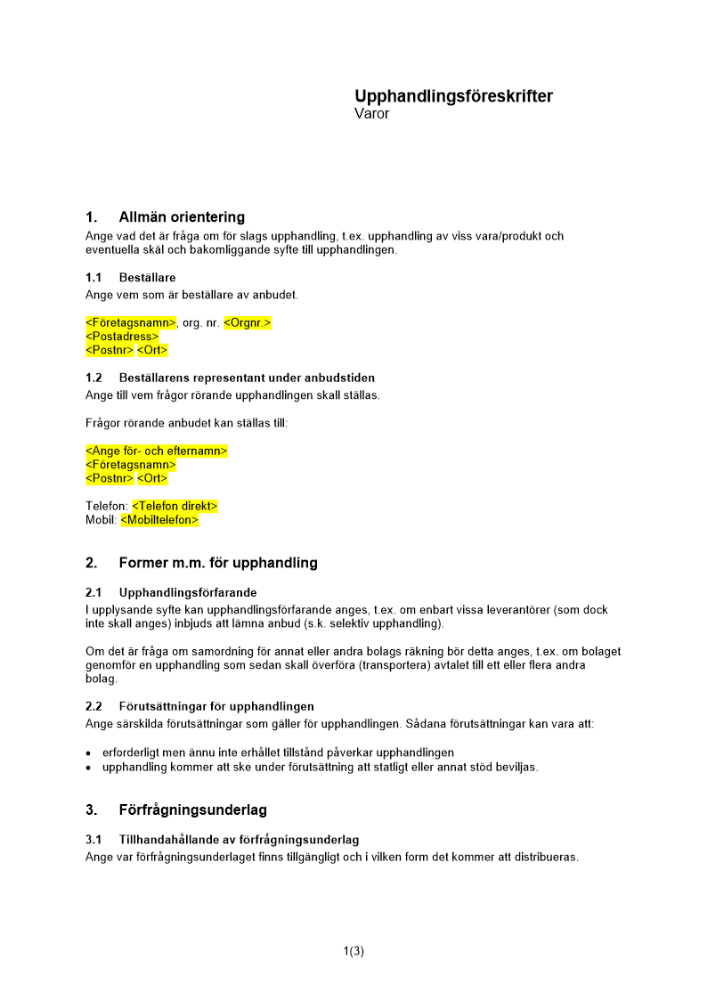 Upphandlingsföreskrifter (Varor)