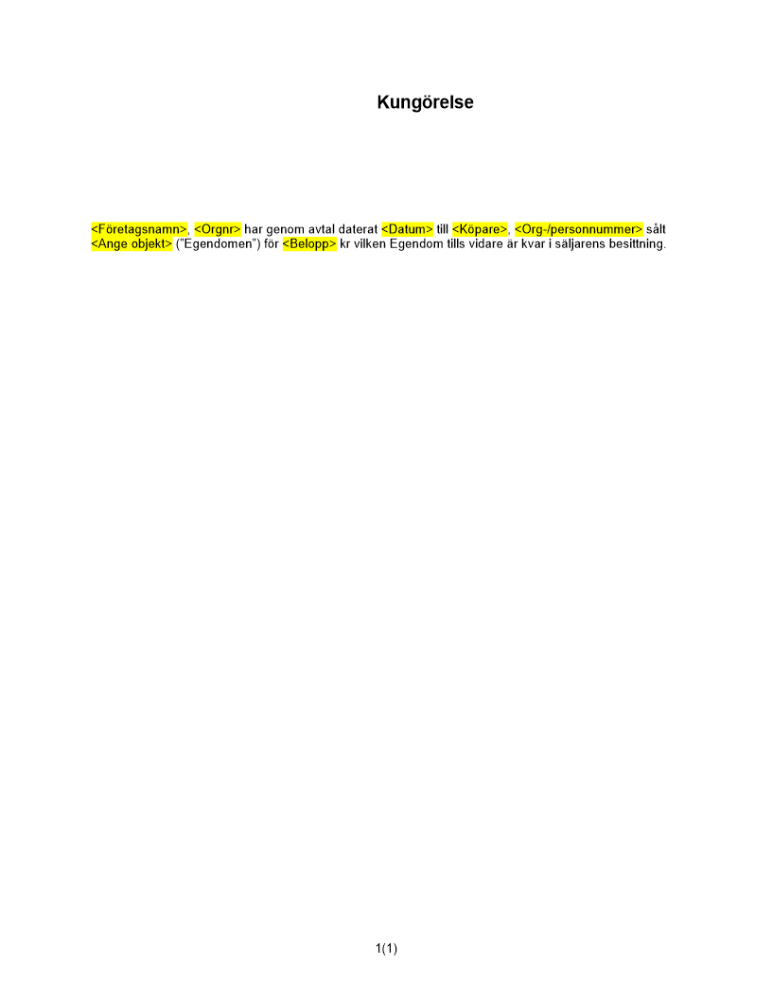 Kungörelse - Lösöreköp