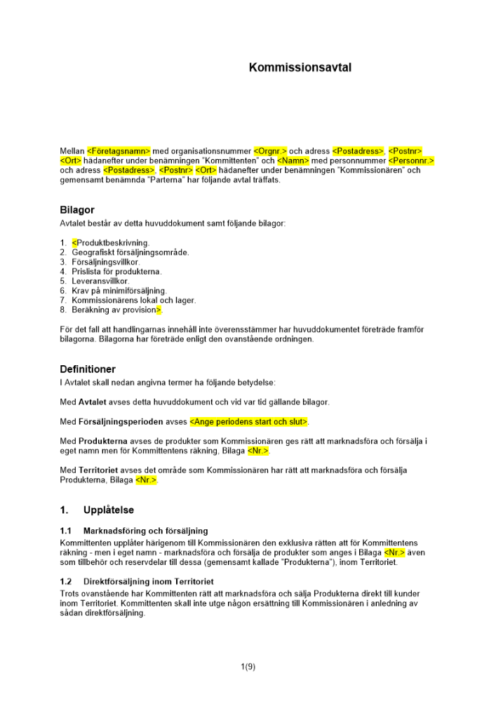 Kommissionsavtal - Exklusivt