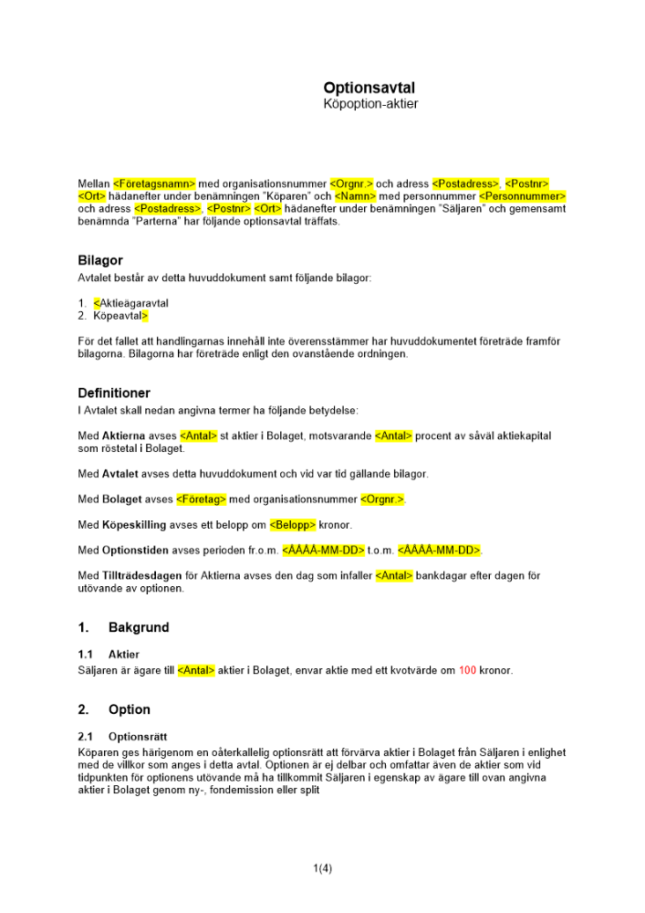 Option att köpa aktier