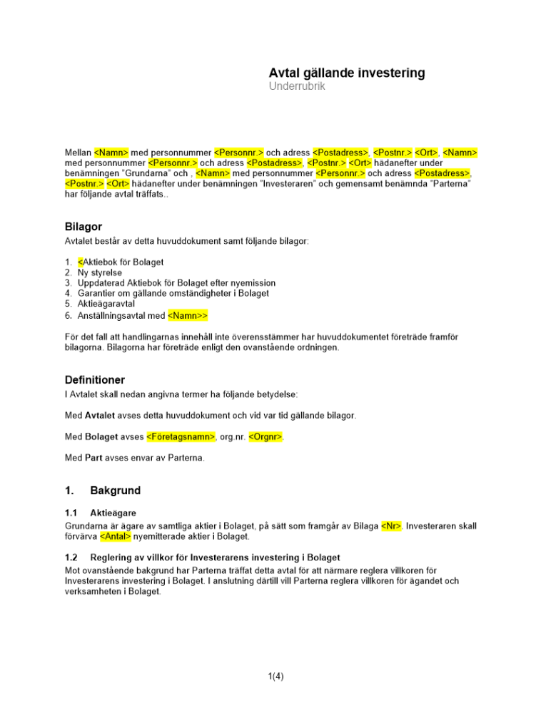 Investeringsavtal - Nyemission av aktier