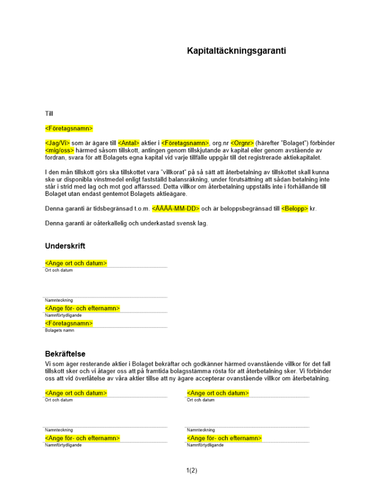 Kapitaltäckningsgaranti - (Villkorat)