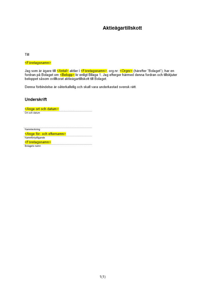 Aktieägartillskott - Eftergift av fordran (Ovillkorat)