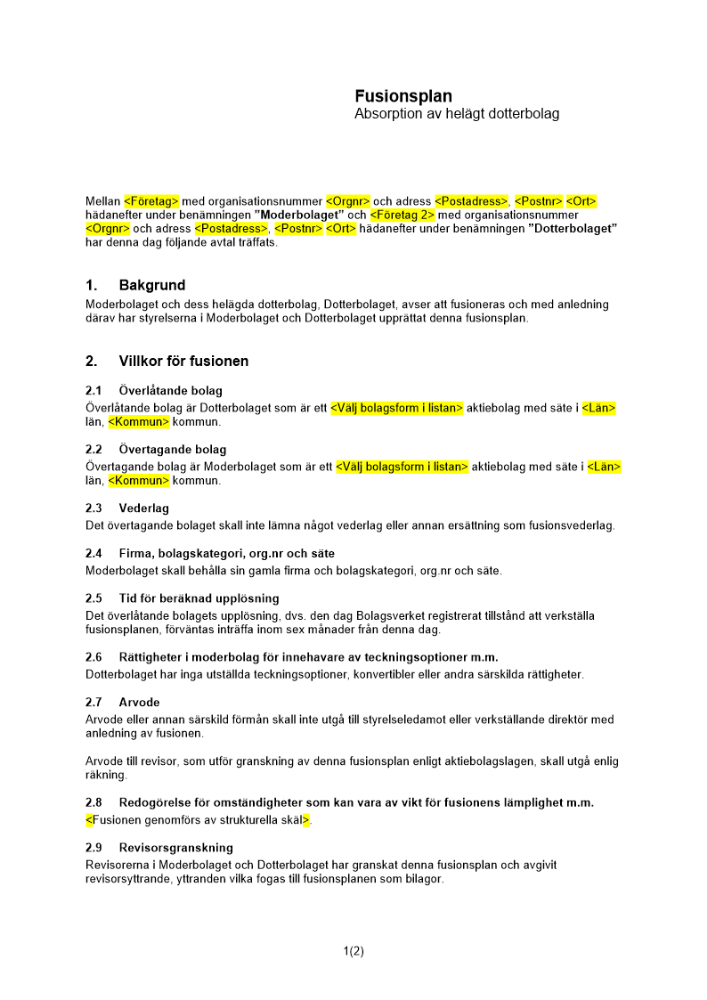 Fusionsplan absorption