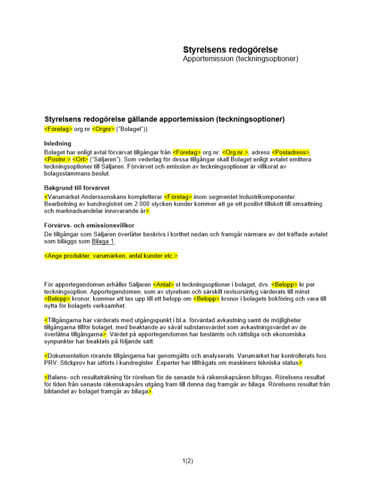 St redogörelse enl 14 kap 9 § ABL (Apportemission)