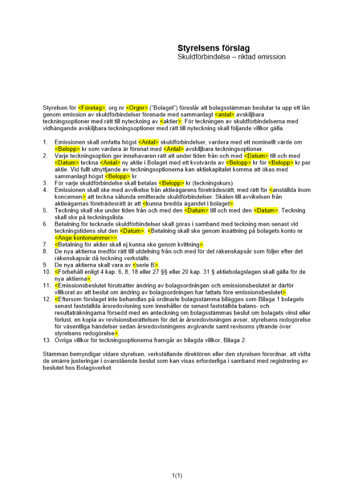 Riktad emission (kontant) - Publikt ej avstämningsbolag