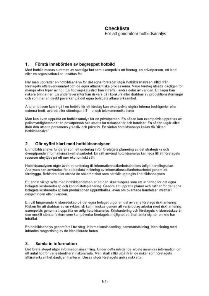 Checklista hotbildsanalys