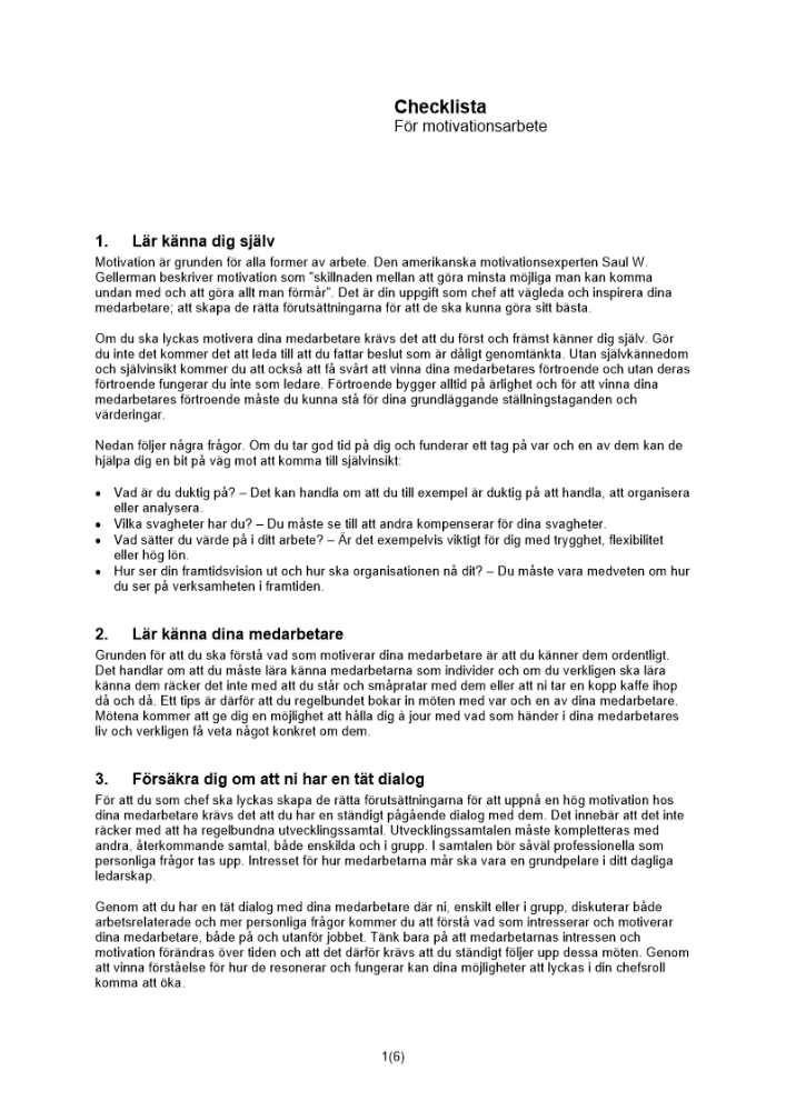 Checklista motivationsarbete