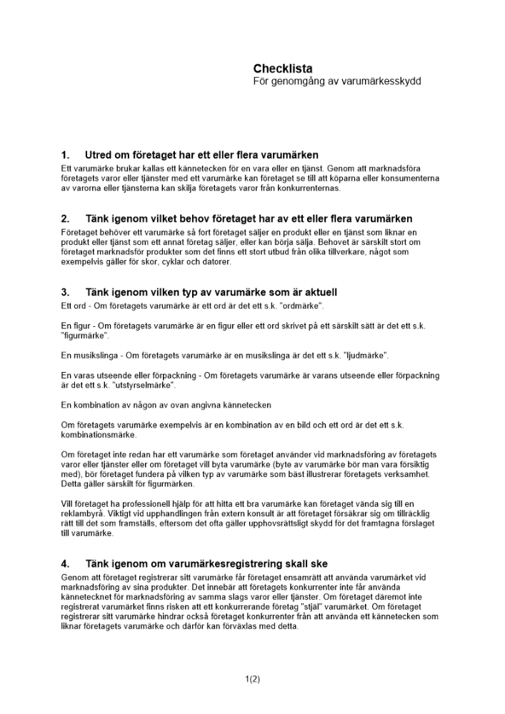 Checklista varumärkesskydd