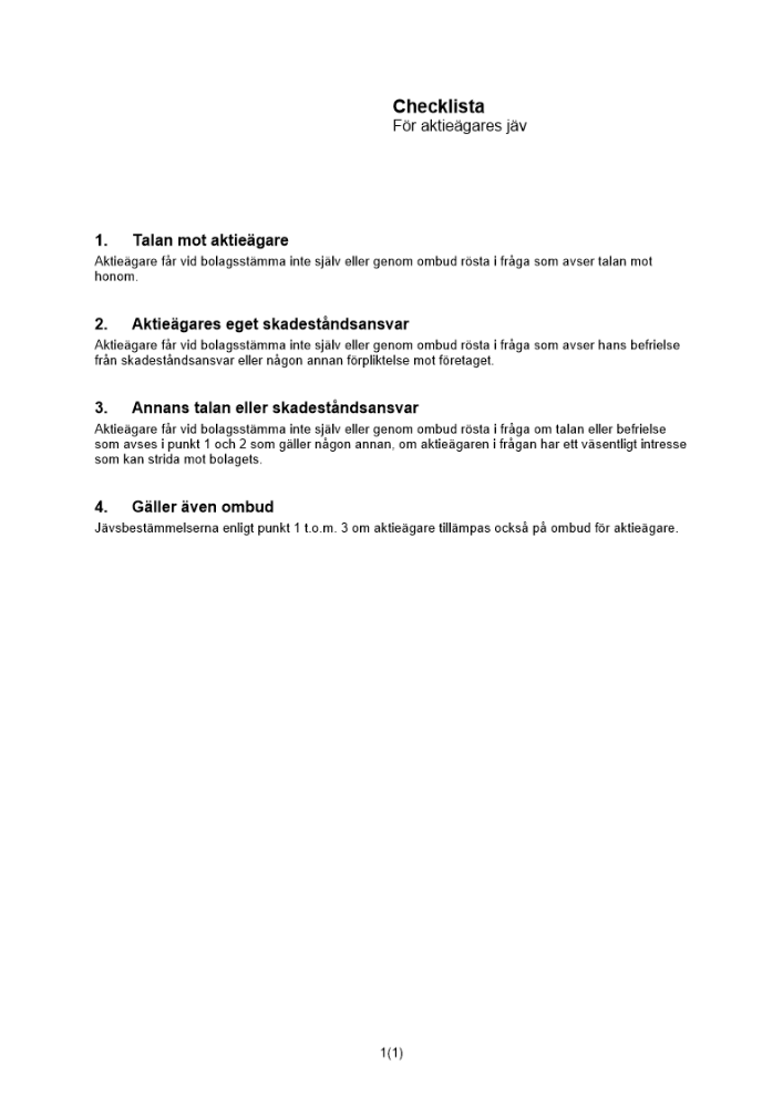 Checklista aktieägares jäv