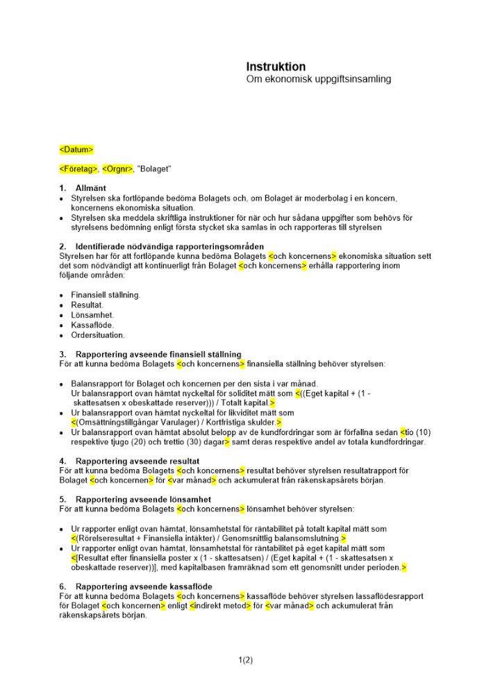 Instruktion om ekonomisk uppgiftsinsamling