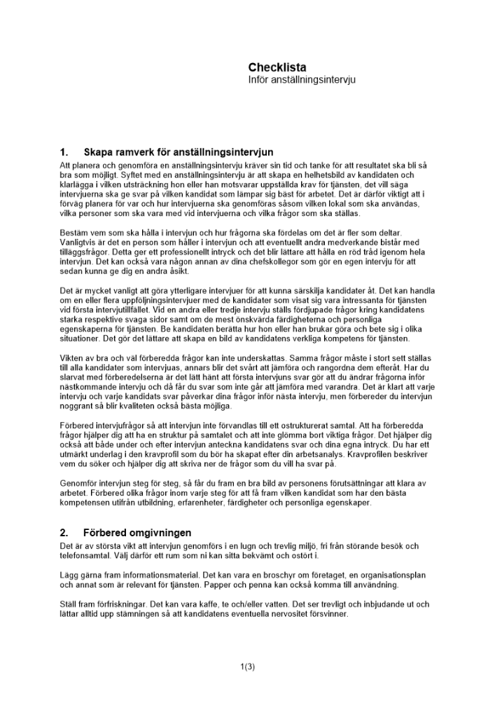 Checklista anställningsintervju