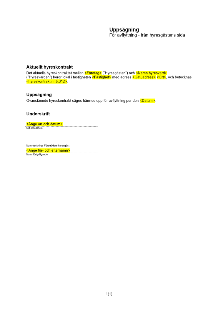 Hyresgästs uppsägning lokal avflyttning