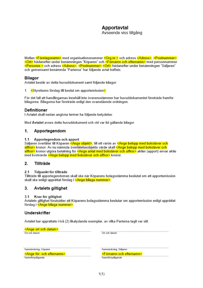 Apportavtal viss tillgång