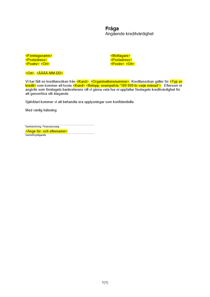 Förfrågan om kund hos bank