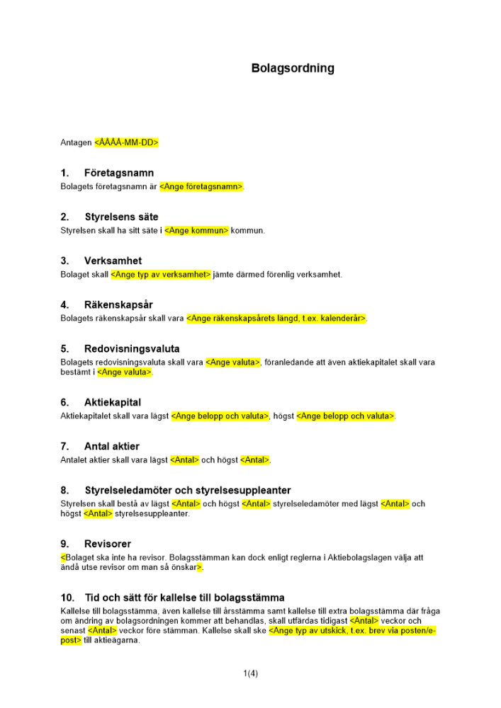 Bolagsordning privat